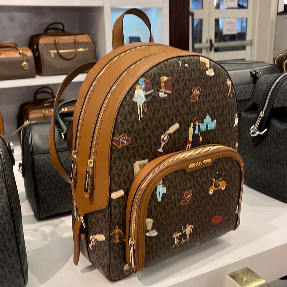 MICHAEL KORS JET SET GIRLS JAYCEE LARGE ZIP POCKET BACKPACK BROWN MULTI COLOR - Picture 16 of 16